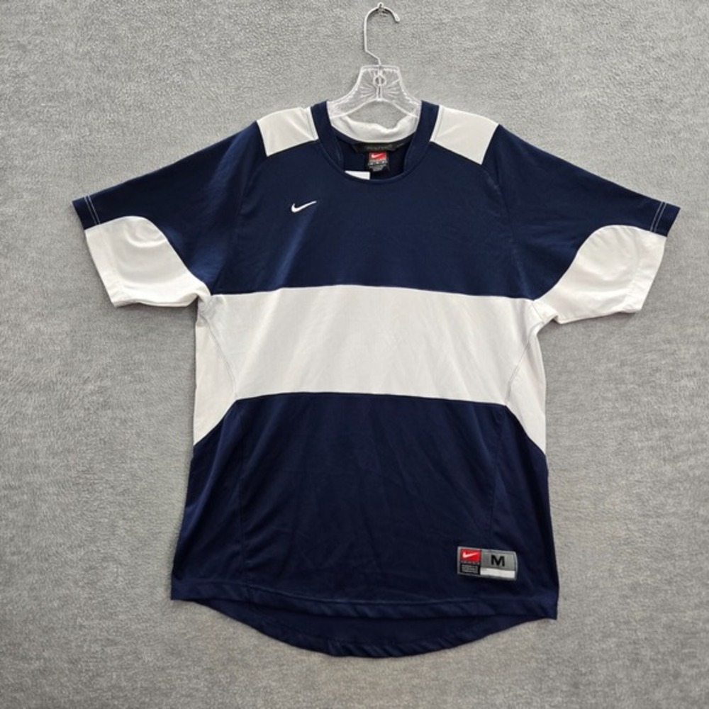 VINTAGE Nike Men Activewear Shirt‎ Medium Blue Colorblock Sphere Swoosh Logo